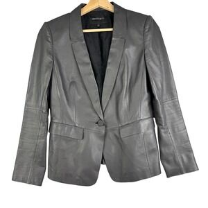 Lafayette 148 Black‎ Women's Leather Charcoal Pockets Soft Napa Jacket Size 4
